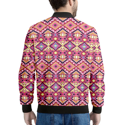 Pink Aztec Geometric Ethnic Pattern Print Men's Bomber Jacket
