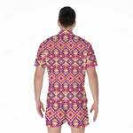 Pink Aztec Geometric Ethnic Pattern Print Men's Rompers