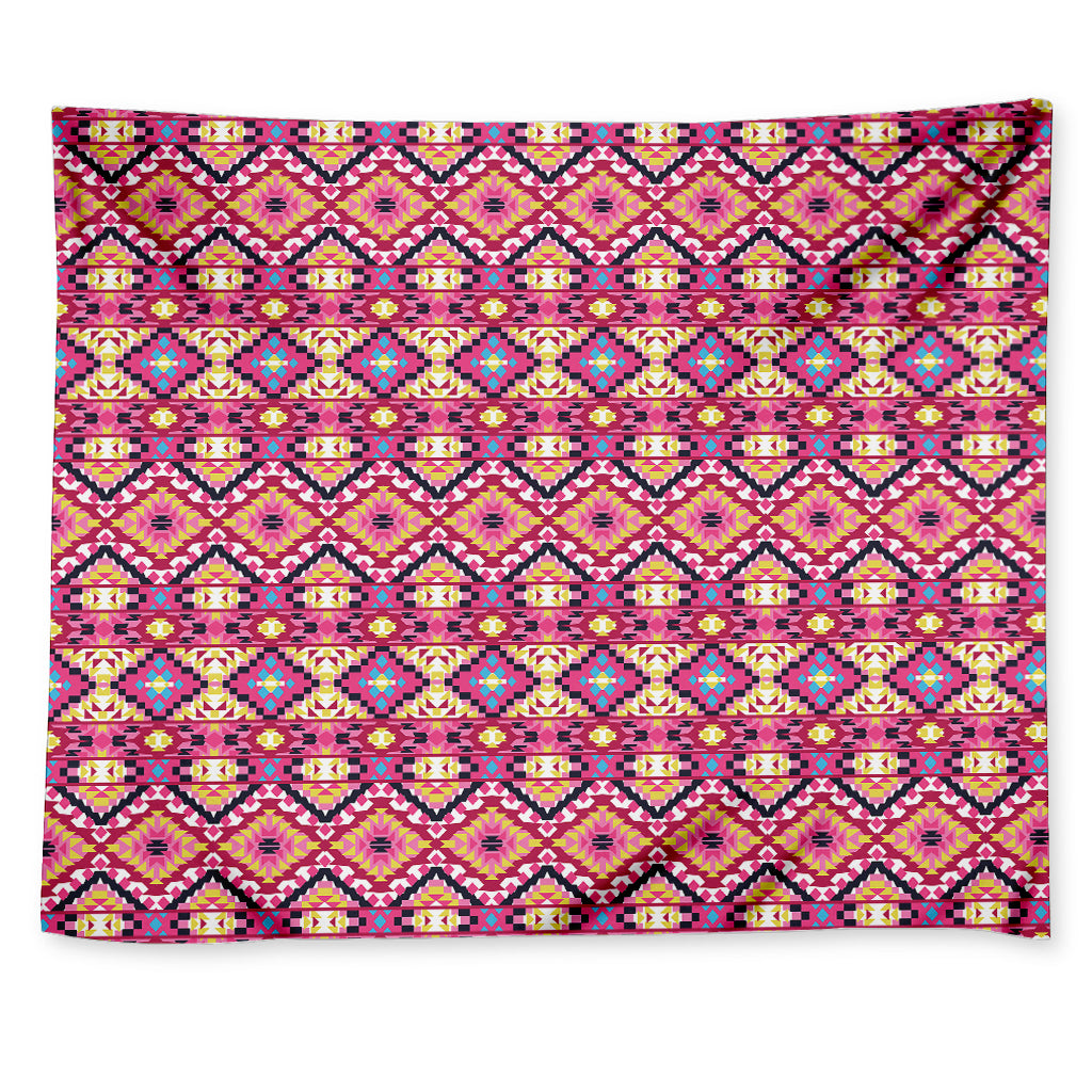 Pink Aztec Geometric Ethnic Pattern Print Tapestry