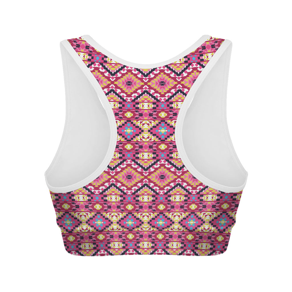 Pink Aztec Geometric Ethnic Pattern Print Women's Sports Bra