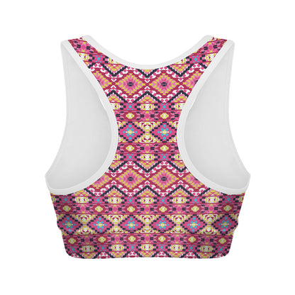 Pink Aztec Geometric Ethnic Pattern Print Women's Sports Bra