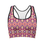 Pink Aztec Geometric Ethnic Pattern Print Women's Sports Bra