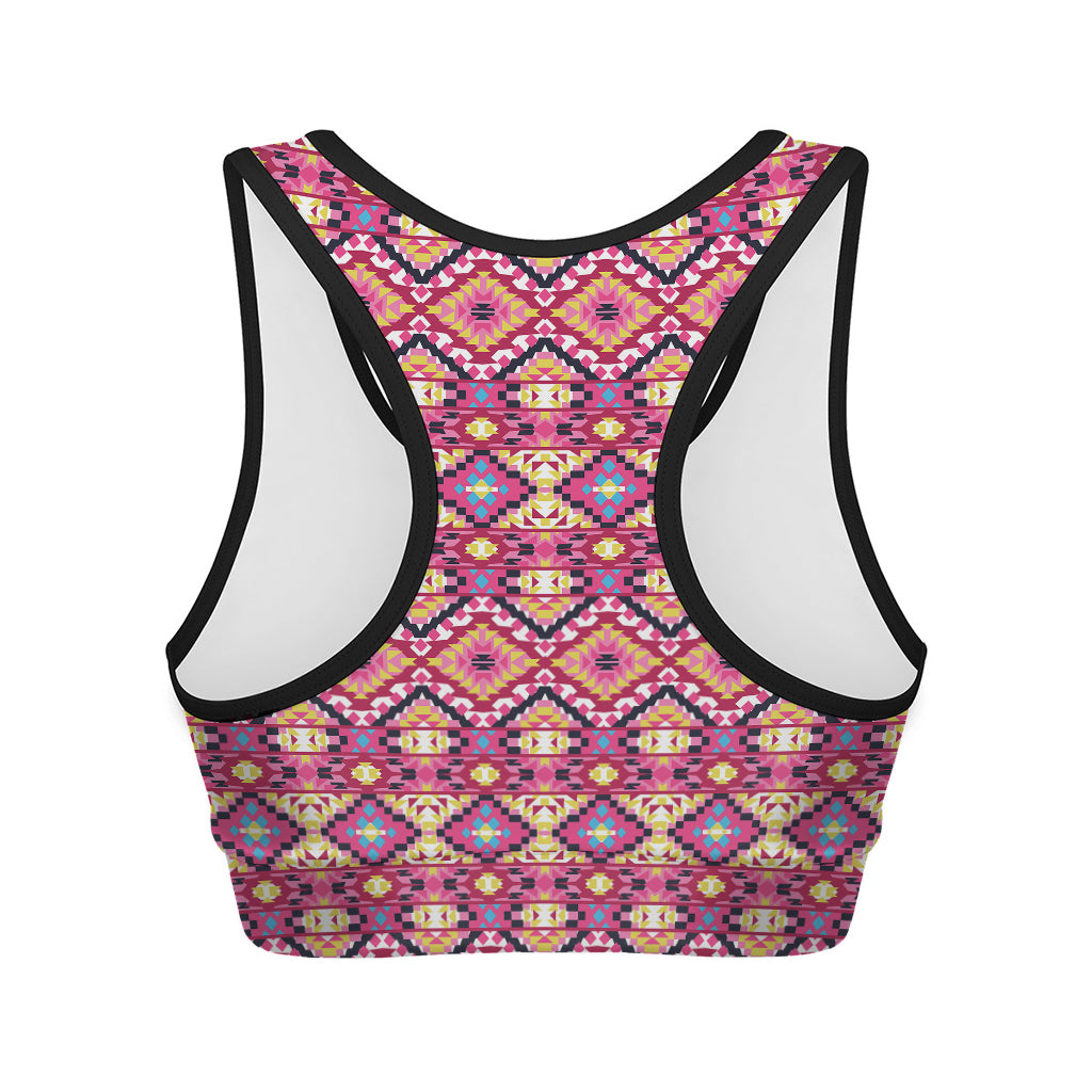 Pink Aztec Geometric Ethnic Pattern Print Women's Sports Bra