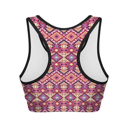 Pink Aztec Geometric Ethnic Pattern Print Women's Sports Bra