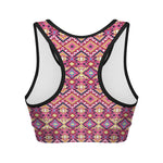 Pink Aztec Geometric Ethnic Pattern Print Women's Sports Bra