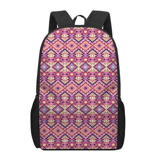 Pink Aztec Geometric Pattern Print 17 Inch Backpack