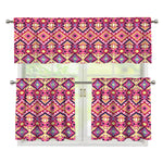 Pink Aztec Geometric Pattern Print 3 Piece Kitchen Curtains