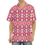 Pink Aztec Geometric Pattern Print Aloha Shirt