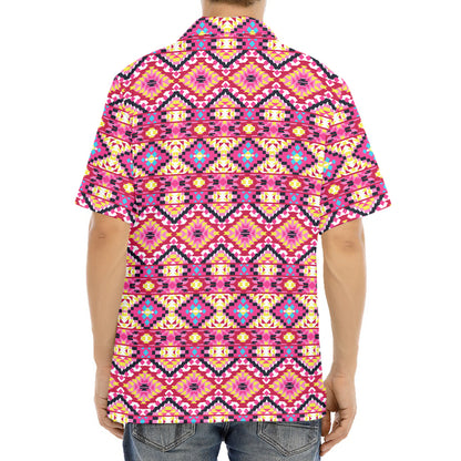 Pink Aztec Geometric Pattern Print Aloha Shirt