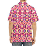 Pink Aztec Geometric Pattern Print Aloha Shirt