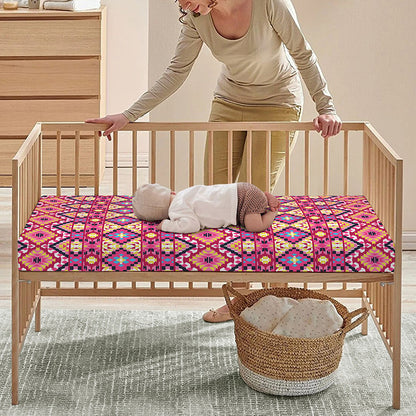 Pink Aztec Geometric Pattern Print Baby Crib Sheet