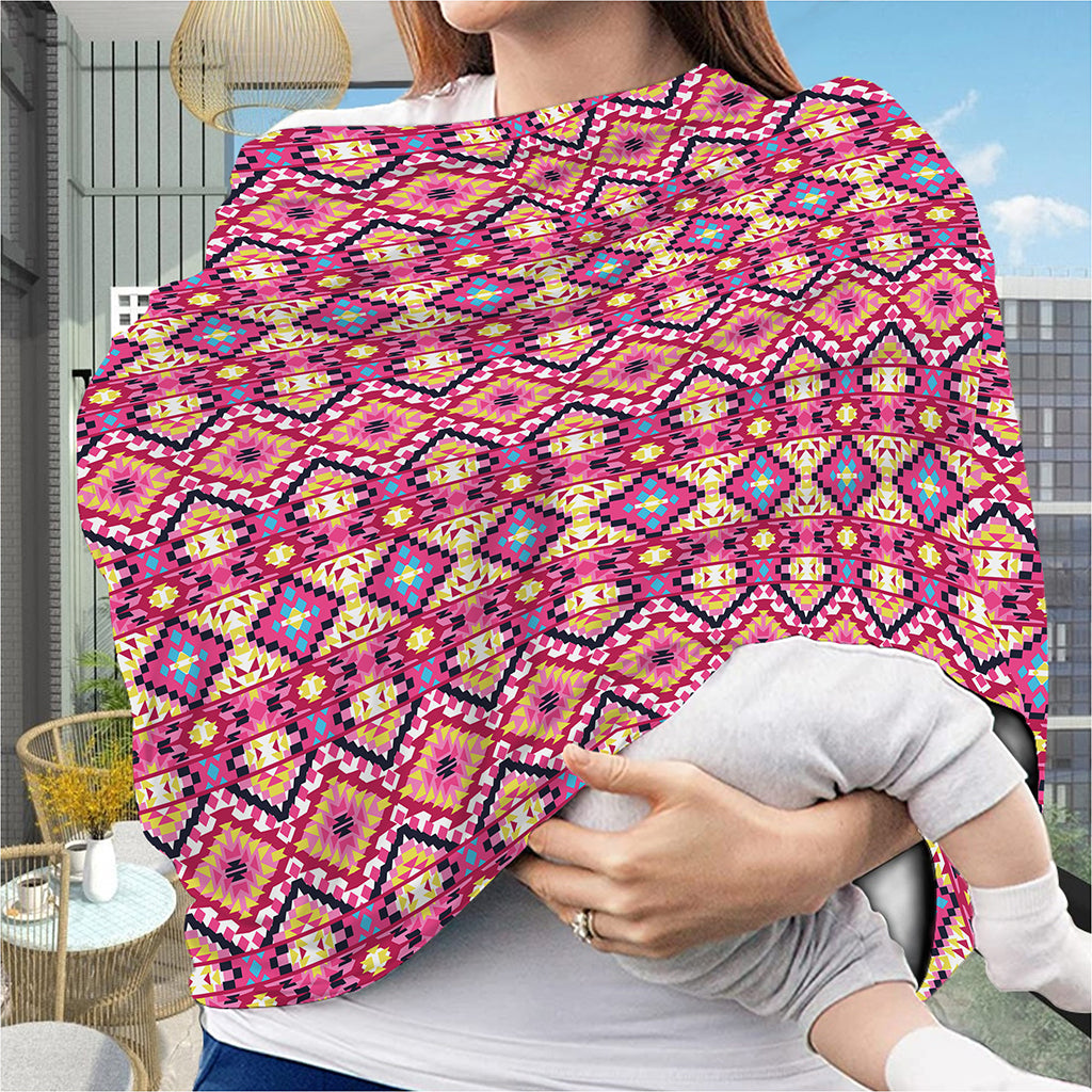 Pink Aztec Geometric Pattern Print Baby Seat Cover