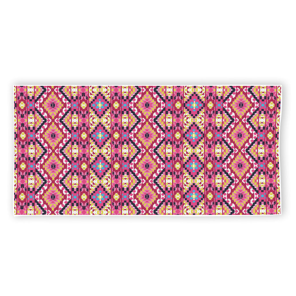 Pink Aztec Geometric Pattern Print Beach Towel