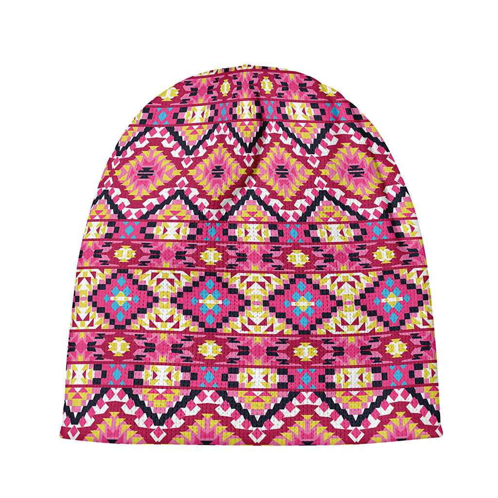 Pink Aztec Geometric Pattern Print Beanie