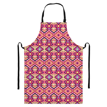 Pink Aztec Geometric Pattern Print Bib Apron With Pocket