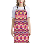 Pink Aztec Geometric Pattern Print Bib Apron With Pocket