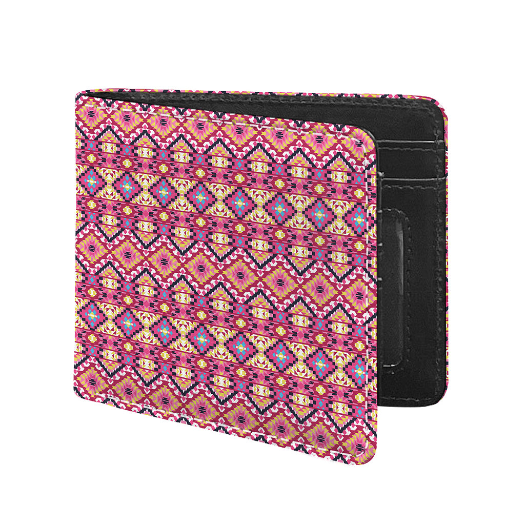 Pink Aztec Geometric Pattern Print Bifold Wallet