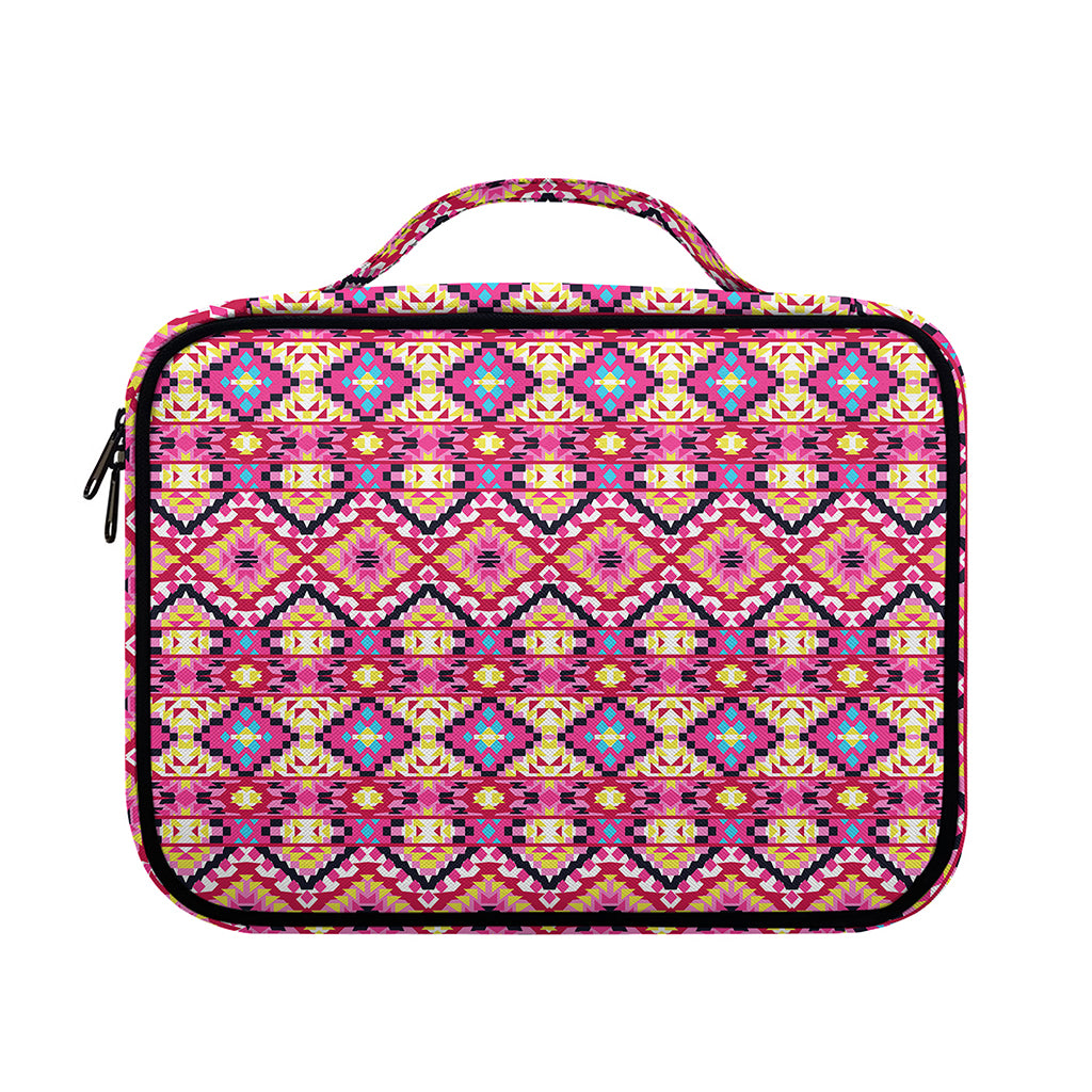 Pink Aztec Geometric Pattern Print Briefcase Bible Bag