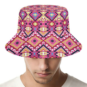 Pink Aztec Geometric Pattern Print Bucket Hat