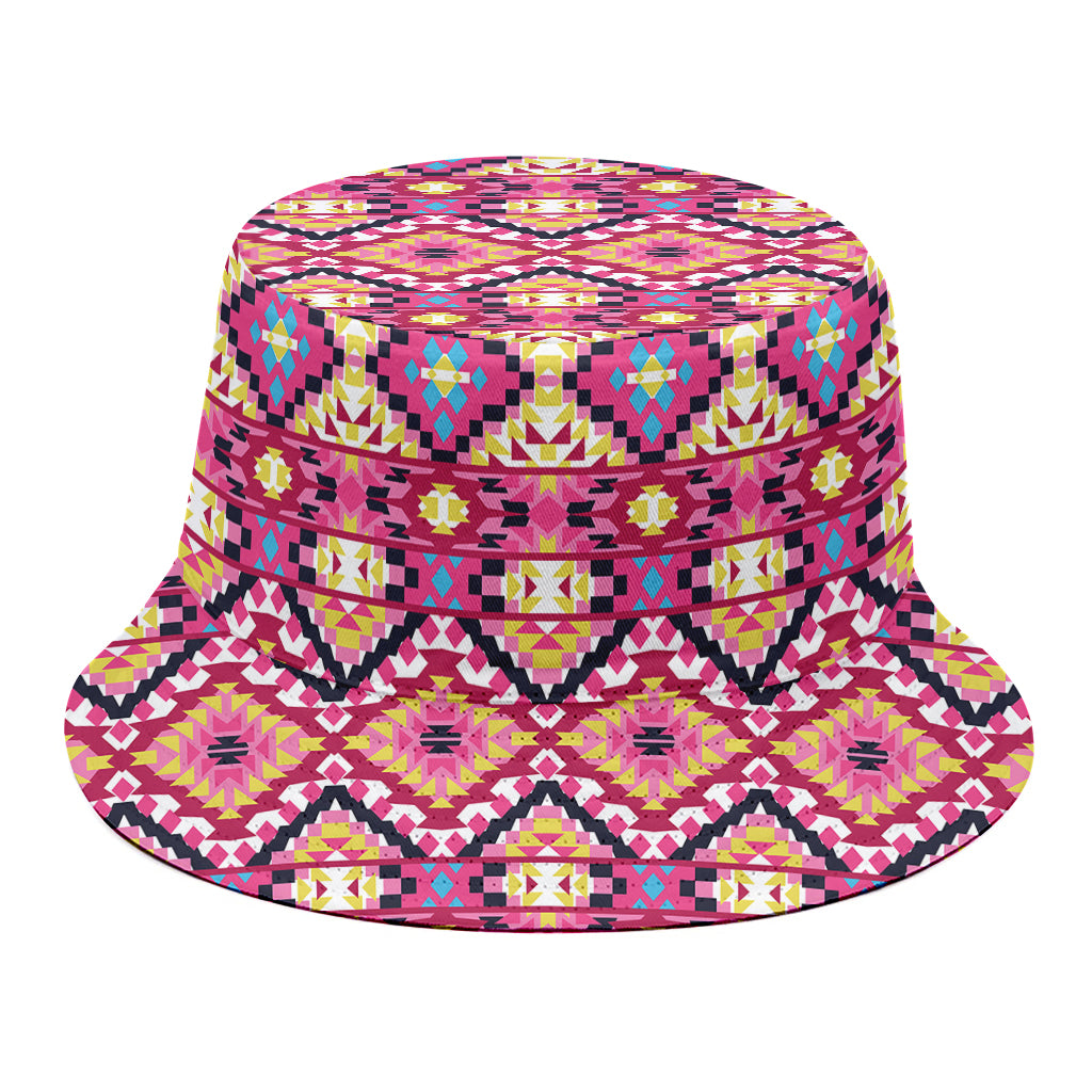 Pink Aztec Geometric Pattern Print Bucket Hat