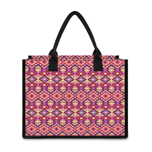 Pink Aztec Geometric Pattern Print Canvas Tote Bag