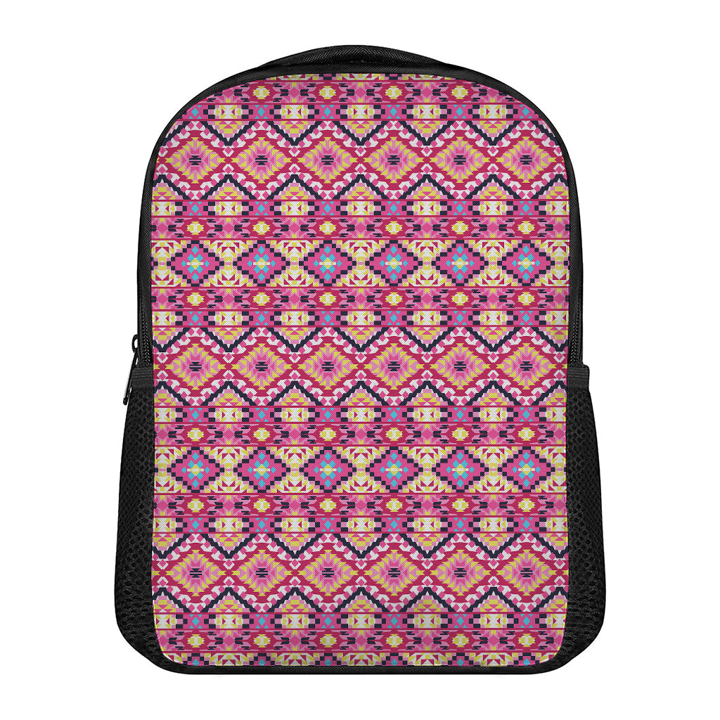 Pink Aztec Geometric Pattern Print Casual Backpack