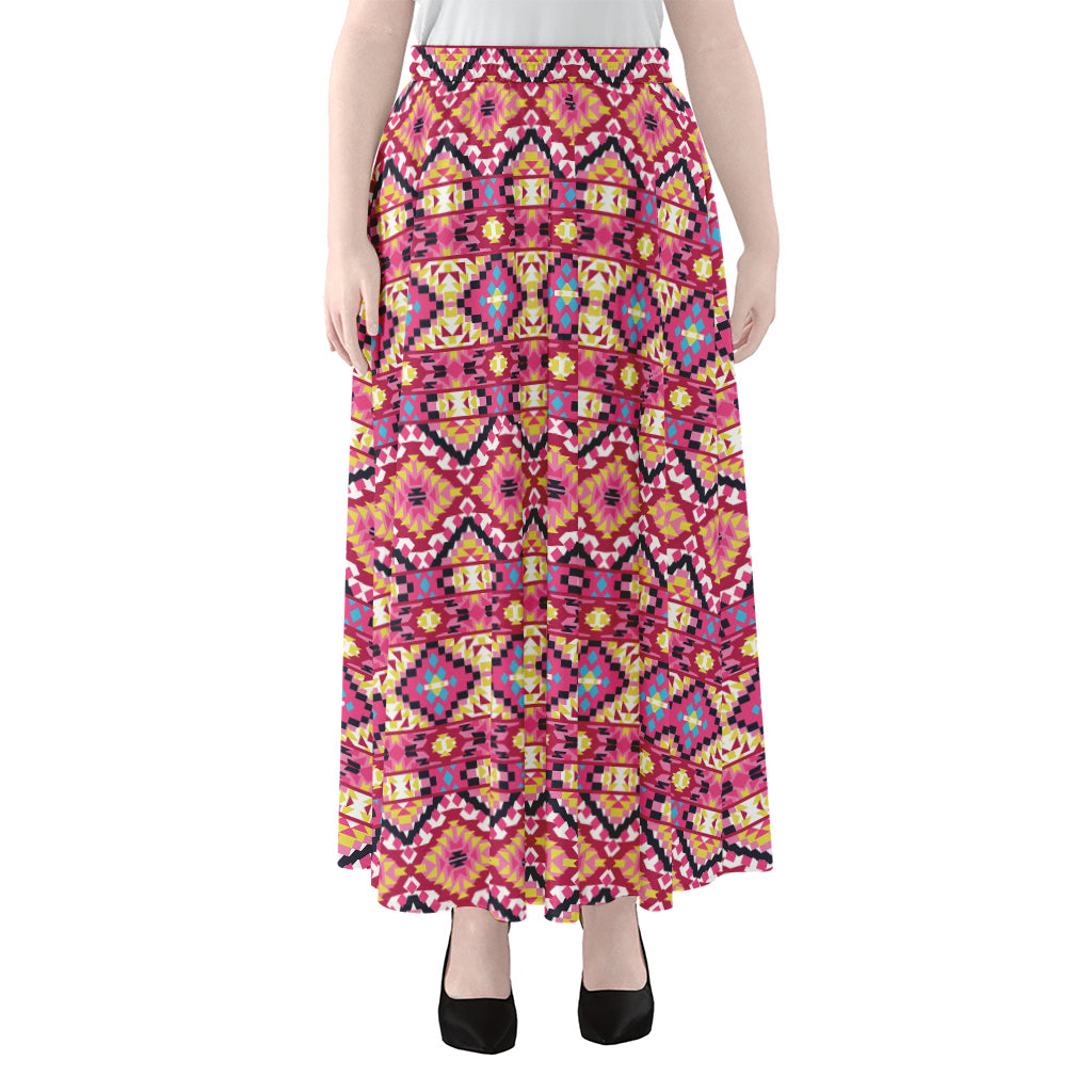 Pink Aztec Geometric Pattern Print Chiffon Maxi Skirt