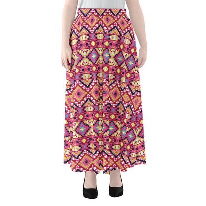 Pink Aztec Geometric Pattern Print Chiffon Maxi Skirt