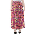 Pink Aztec Geometric Pattern Print Chiffon Maxi Skirt