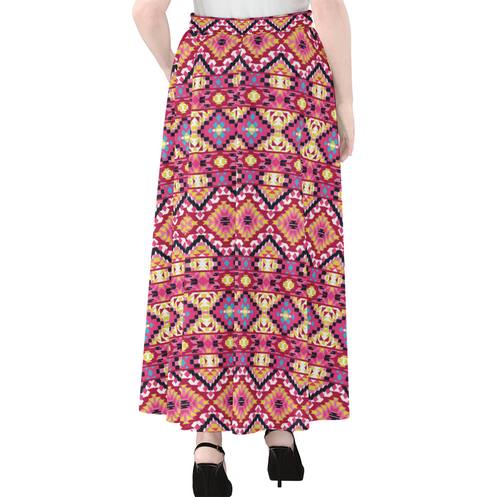 Pink Aztec Geometric Pattern Print Chiffon Maxi Skirt