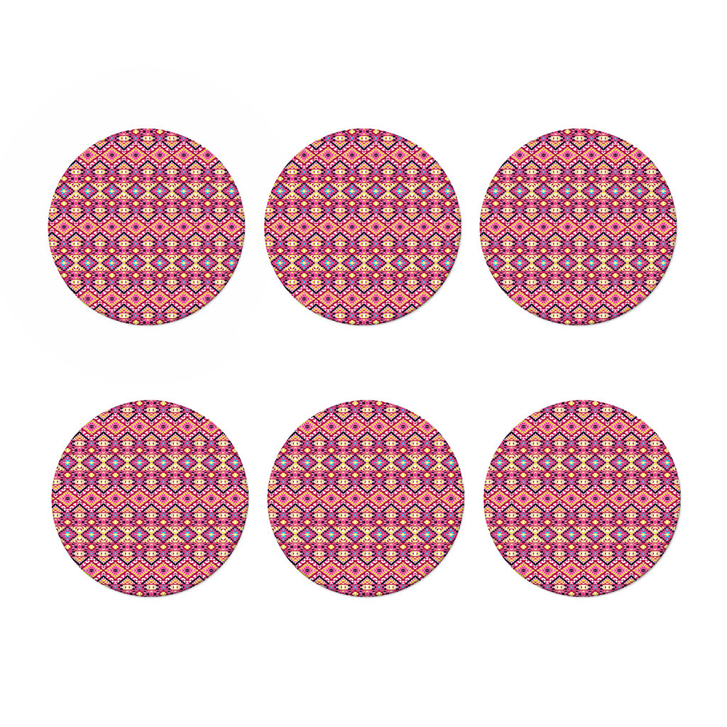 Pink Aztec Geometric Pattern Print Coaster Set