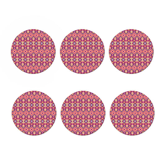 Pink Aztec Geometric Pattern Print Coaster Set