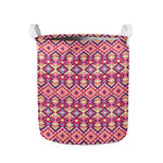 Pink Aztec Geometric Pattern Print Collapsible Laundry Basket