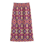 Pink Aztec Geometric Pattern Print Cotton Front Slit Maxi Skirt