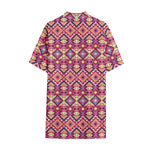 Pink Aztec Geometric Pattern Print Cotton Hawaiian Shirt