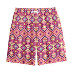 Pink Aztec Geometric Pattern Print Cotton Shorts