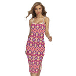 Pink Aztec Geometric Pattern Print Cross Back Cami Dress