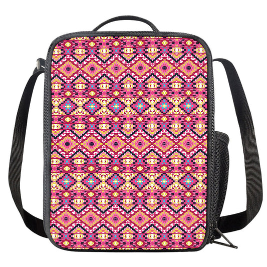 Pink Aztec Geometric Pattern Print Crossbody Lunch Bag