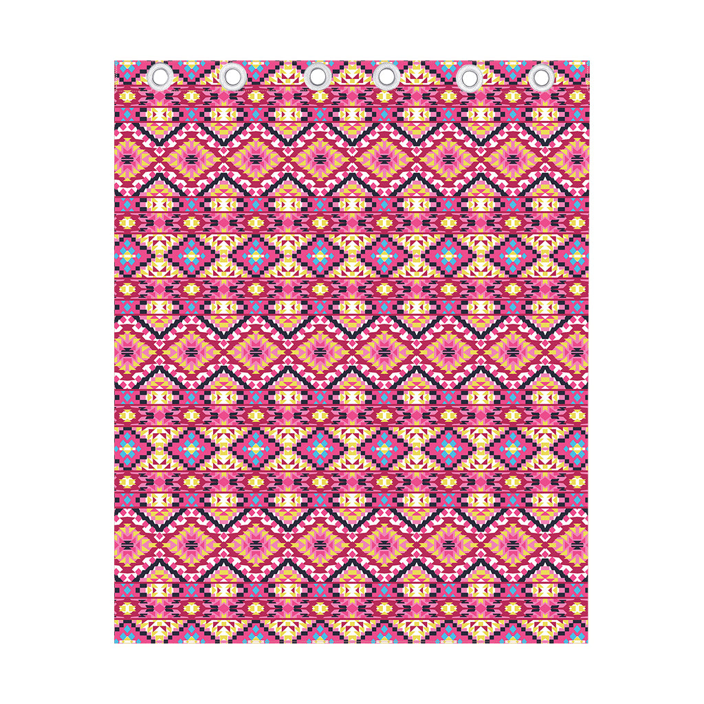 Pink Aztec Geometric Pattern Print Curtain