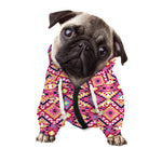 Pink Aztec Geometric Pattern Print Dog Zip Up Hoodie