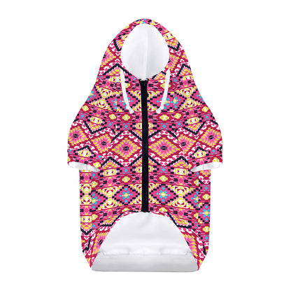 Pink Aztec Geometric Pattern Print Dog Zip Up Hoodie