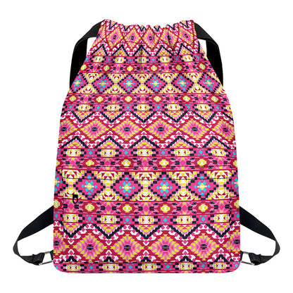 Pink Aztec Geometric Pattern Print Drawstring Backpack