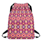 Pink Aztec Geometric Pattern Print Drawstring Backpack