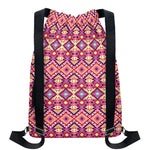 Pink Aztec Geometric Pattern Print Drawstring Backpack