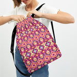 Pink Aztec Geometric Pattern Print Drawstring Backpack