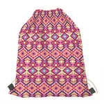 Pink Aztec Geometric Pattern Print Drawstring Bag