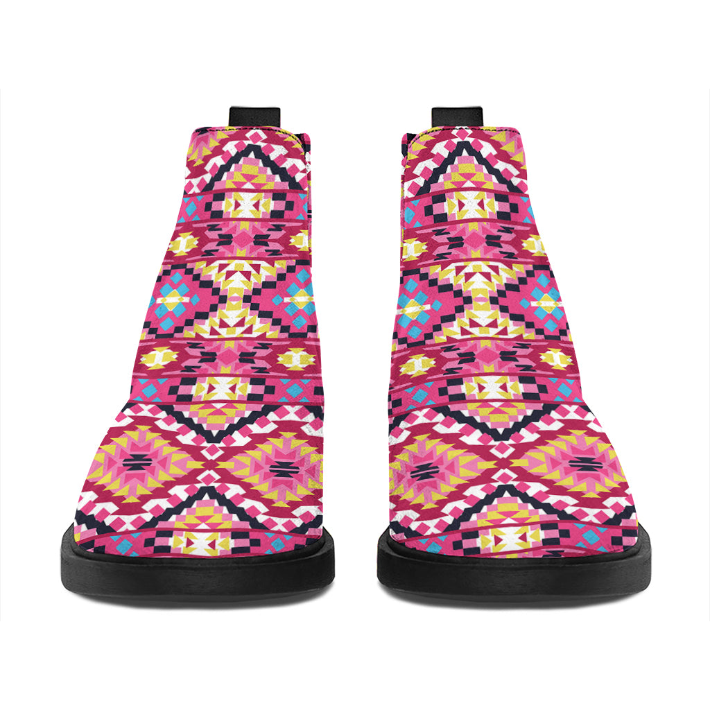 Pink Aztec Geometric Pattern Print Flat Ankle Boots