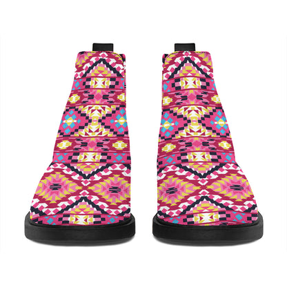Pink Aztec Geometric Pattern Print Flat Ankle Boots