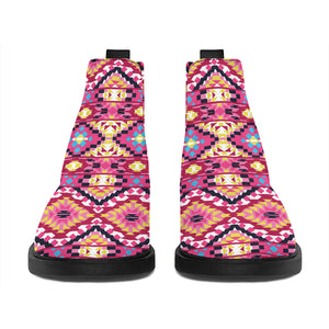 Pink Aztec Geometric Pattern Print Flat Ankle Boots