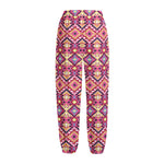 Pink Aztec Geometric Pattern Print Fleece Lined Knit Pants